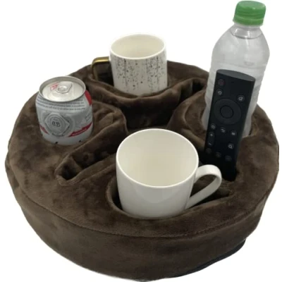 Afbeelding van Xchouxer Bank en bed bekerhouder kussen, sofa organizer Caddy voor drankjes, afstandsbedieningen, telefoons, snacks (bruin)