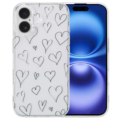 Afbeelding van Apple iPhone 16 Hoesje Siliconen en TPU (zacht) imoshion Softcase/Backcover Hearts Telefoonhoesje