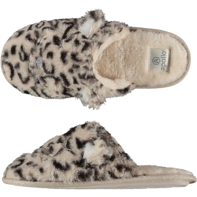 Afbeelding van Apollo Instap Pantoffels dames Grijs/Beige Dierenprint maat 39/40 Sloffen 40