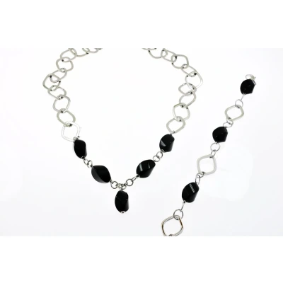 Afbeelding van Edelstaal RVS juwelenset (armband en halsketting) met Onyx model KATJA van nd creation