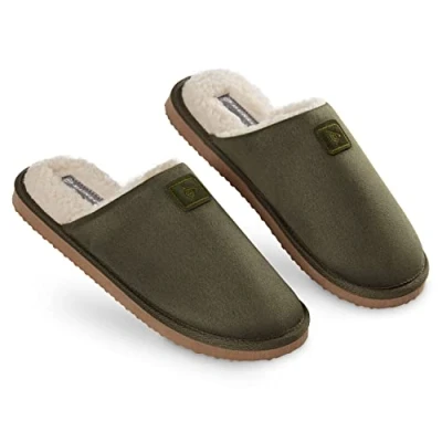 Afbeelding van Dunlop herenpantoffels met open achterkant, comfortabele pantoffels van traagschuim voor heren, rubberen zool, slipvaste schoenen binnen en buiten, cadeaus kaki, 41.5 EU