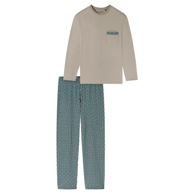 Afbeelding van Schiesser Heren pyjama lange nachtkleding set pyjamaset, Bruinggrijs 180262, 62