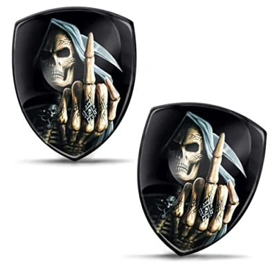 Afbeelding van Skino Eu 2 x stickers 3D gel siliconen schedel doodshoofd middelvinger autosticker auto motorfiets fiets raam telefoon laptop PC tablet deur KS 100