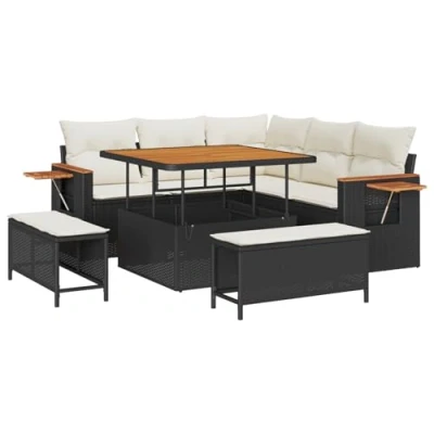 Afbeelding van vidaXL 8 delige Tuin Sofa Set met Kussens Zwart Poly Rattan Acacia