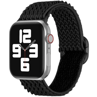 Afbeelding van Apple Watch bandje Textiel Zwart Geschikt voor Series 1 9 / SE