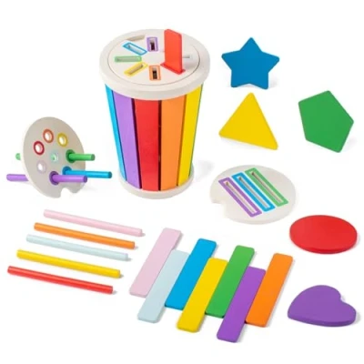 Afbeelding van Smartwo Montessori speelgoed vanaf 1 jaar, kinderspeelgoed om te leren kleuren, sorteerspel, steekspel, educatief spel 2 houten speelgoed, baby, motoriekspeelgoed, cadeau voor meisjes en