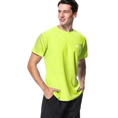 Afbeelding van MeetHoo Rash Guard UV T shirt voor heren, UPF 50+ Top zonbescherming met korte mouwen surfen, hardlopen, zwemmen, Fluorescentyellow, L