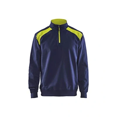 Afbeelding van Blaklader Sweatshirt bi colour met halve rits 3353 1158 Marine/High Vis Geel XXL