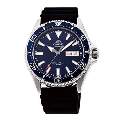 Afbeelding van Orient Heren analoog automatisch horloge met rubberen armband RA AA0006L19B, zilver,
