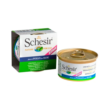 Afbeelding van Schesir Kat Blik Kitten Gelei 85 g Kattenvoer Kip&amp;Aloë Vera
