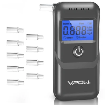 Afbeelding van VPOW Alcoholtester, professionele alcoholtester met digitaal blauw lcd display, ademalcoholtester nauwkeurigheid voor privéprofessioneel gebruik thuis, grijs