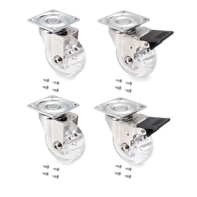Afbeelding van Emuca 2036020 Set 4 stuks transparante zwenkwielen voor meubels 2 zonder rem diameter 50 mm met schroefplaat en kogellagers