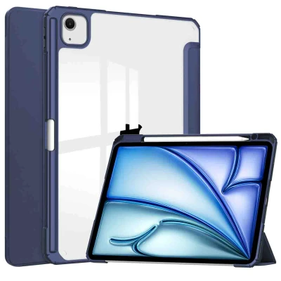 Afbeelding van iPad Air 13 inch (2024) M2 Hoes: iMoshion Trifold Hardcase Bookcase Shockproof/Valbescherming Hardcase,Bookcase Donkerblauw Kunststof Tablet