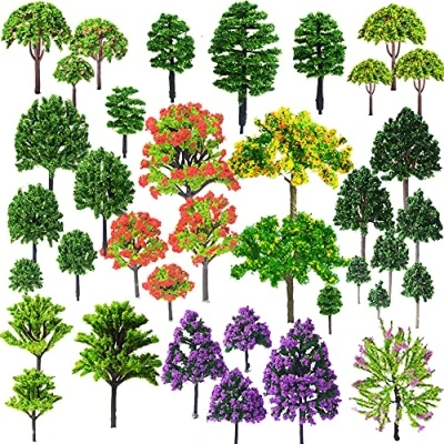 Afbeelding van Cayway 53 stuks miniatuurbomen gemengde modelbomen, kleuren bomen voor modeltreinlandschap, nepbomen bouwmodel, modellandschap zonder basis doe het zelf ambachten