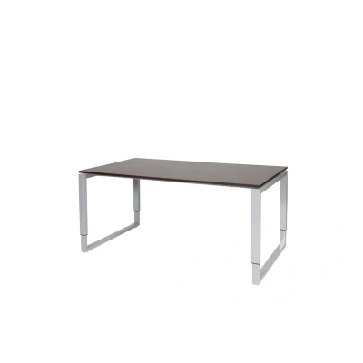 Afbeelding van Domino Plus bureau, hoogte instelbaar (62 85cm) met 160x90cm &#039;zwevend&#039; logan eiken 25mm blad en aluminium (RAL9006) O poot frame
