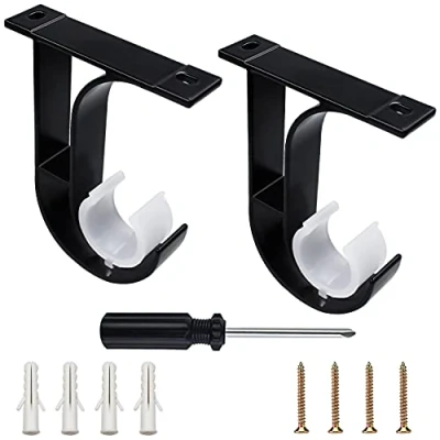 Afbeelding van Gordijnroehouder, plafondhouder, zwart, gordijnroede, plafondbevestiging, 2 stuks, houder voor douchegordijnstang, accessoires