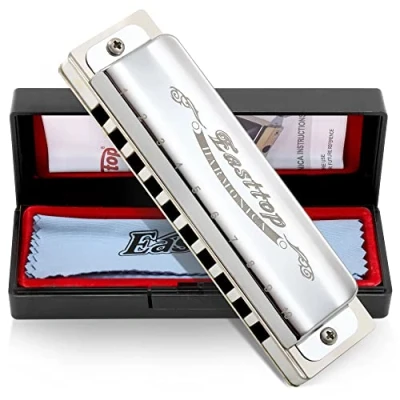 Afbeelding van East top blues mondharmonica sleutel van G, 10 gaten diatonische harp mond orgel T008, zilveren voor volwassenen, professionals en studenten