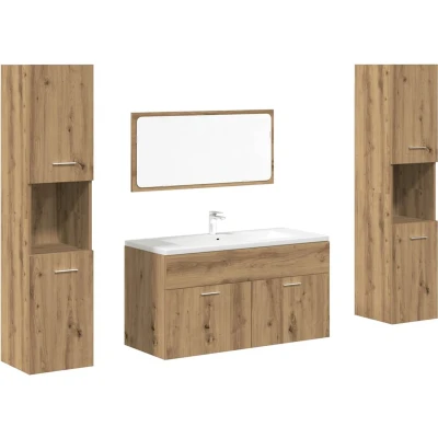 Afbeelding van 4 Delige Badkamermeubelset met Artisan Eiken Look en Ruime Opbergruimte