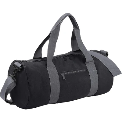 Afbeelding van Bagbase Gewoon Varsity Barrel / Duffle Bag (20 Liter) (Pakket van 2) (Zwart/Grijs)
