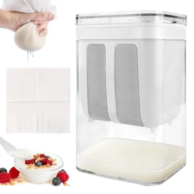 Afbeelding van Yoghurtzeef, zelfgemaakte Griekse yoghurtfilter, yoghurt weischeider, yoghurtbereider, yoghurtmachine met zeefje, filterdoek