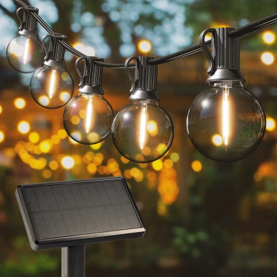 Afbeelding van HOFTRONIC Solar Lichtsnoer Buiten 5 meter met 10 lampjes en 4 lichtstanden 2700K warm wit licht Schemerschakelaar Watt 300 lumen IP44 waterdicht Tuinverlichting