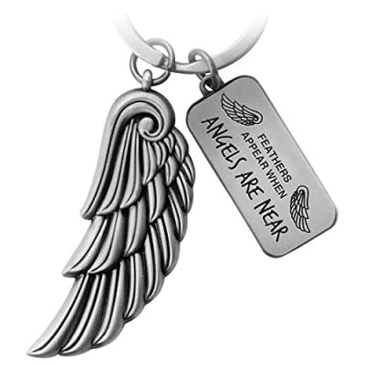 Afbeelding van FABACH engelenvleugels sleutelhanger vleugel geluksbrenger beschermengel veer engel vleugels hanger veren appear wanneer angels zijn near, antiek zilver,