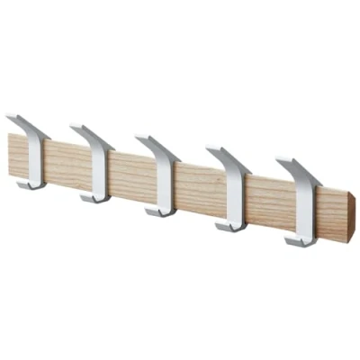 Afbeelding van Yamazaki Wandkapstok Rin Met 5 Haken Wit Naturel Hout 50x6,5x10cm