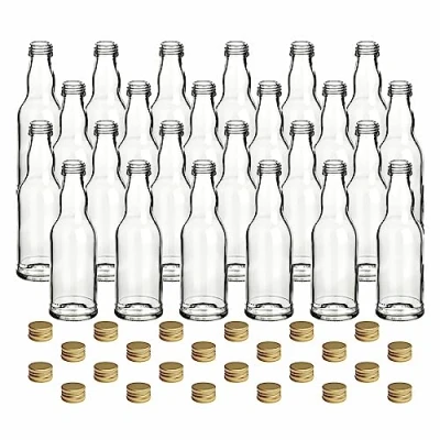 Afbeelding van gouveo Set van 24 glazen flessen 200 ml kropphals met schroefdop goudkleurig kleine voor likeur, sap, azijn en olie flessenset