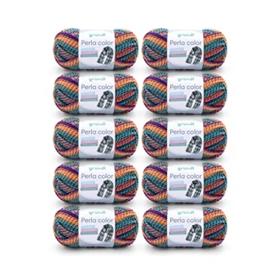 Afbeelding van Gründl Wol Perla color (wollachtig handbreigaren van 100% polyester, 100 g/90 m, naalddikte: 8 9, 10 x g), oranje rood petrol violet