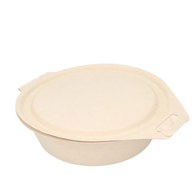 Afbeelding van 50x Saladebowl Suikerriet 600ml met vaste Deksel Bruin