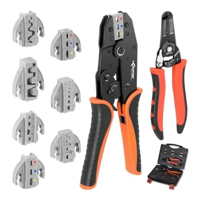 Afbeelding van KF CPTEC Krimptang Set 9PCS Ratcheting Wire Crimper Kit Quick Exchange Kaak voor Krimpkous,Open Barrel,Geïsoleerde en Niet Geïsoleerde Metalen eindhulzen Connectors,Wire Terminal KFN 30J