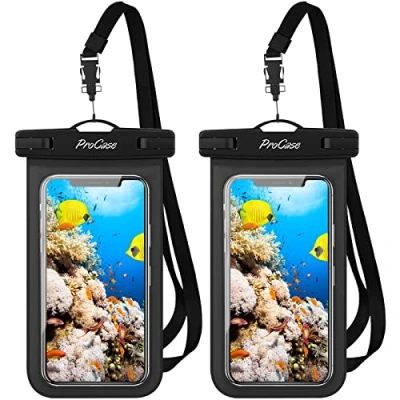 Afbeelding van ProCase 2 Stuks Universele Waterdichte Telefoonhoes, IPX8 Onderwater Droge Tas Bag voor iPhone 13 12 11 Pro Max Xs XR X 8 7 6S, Galaxy S20 Ultra/S10/S9/S8, Note 10+/10/9/8, tot 7&#039;&#039; Zwart