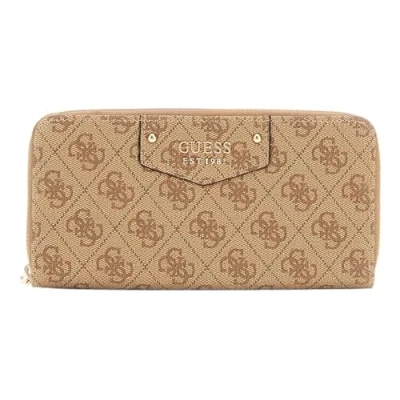 Afbeelding van GUESS Portemonnee Eco Brenton SLG Large Zip Around Wallet Latte Logo Beige