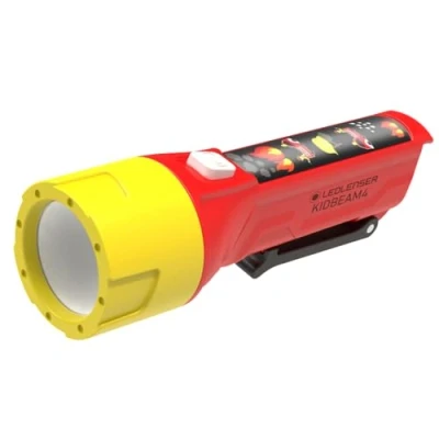 Afbeelding van Ledlenser KIDBEAM4 zaklamp voor kinderen, energiebesparende batterij, led zaklamp, 4 kleurmodi en knipperfunctie, kinderzaklamp jongens, meisjes, geïntegreerde clip (rood)