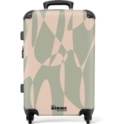 Afbeelding van NoBoringSuitcases.com® Koffer groot Rolkoffer lichtgewicht Beige met groene abstracte vormen Reiskoffer 4 wielen Grote trolley XL 20 kg bagage