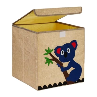 Afbeelding van Relaxdays opbergmand kinderkamer vierkant speelgoedmand met deksel opvouwbaar koala