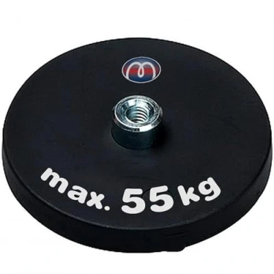 Afbeelding van 2 x neodymium magneetsysteem, met rubber, Ø 88 mm, schroefdraadbus (binnenschroefdraad) M8, hechtkracht 55 kg, stuks, sterke magneten rubber voor schroeven, haken, ogen, maten:
