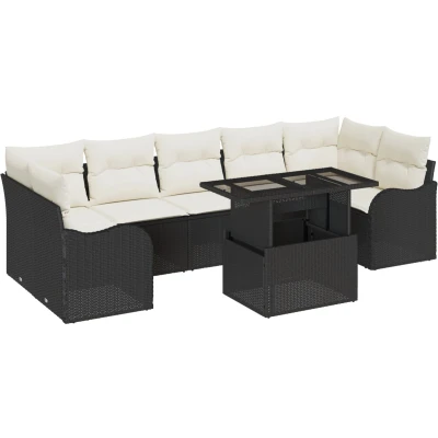Afbeelding van vidaXL 8 Piece Tuin Sofa Set Met Kussens Zwart Poly Rattan