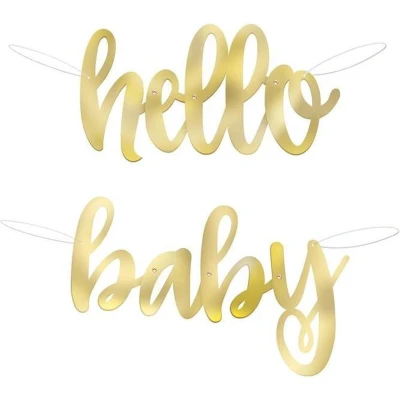 Afbeelding van Unique Letterslinger Hello Baby 100 Cm Karton Goud 2 delig