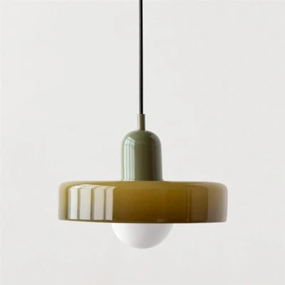 Afbeelding van YYQBY Halverwege de eeuw hanglamp retro groen glas boerderij enkele grote plafond keuken eiland gootsteen Scandinavische moderne kroonluchter voor slaapkamer eetkamer cafe bar YYQBYY
