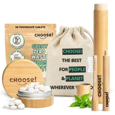 Afbeelding van CHOOSE Travel Set Tandpasta Tabletten met Bamboe Tandenborstel en Koker