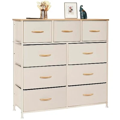 Afbeelding van LYNCOHOME commode met laden van stof, sideboard woonkamer 9 stoffen laden, slaapkamer hal, comode kast voor keuken kantoor hal