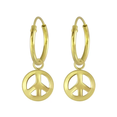 Afbeelding van JoyS Zilveren Peace bedel oorbellen oorringen 14k goudplating