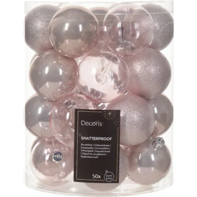 Afbeelding van Decoris kerstballen 50x stuks 6 cm kunststof lichtroze Kerstbal