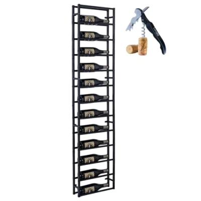 Afbeelding van Lendo Online wijnrek voor aan de muur 12 flessen Industrieel 39x10x164cm (BxDxH) Wandrek Flessenrek Hangend Muurrek Poedercoat Staal Zwart