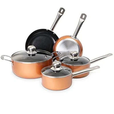 Afbeelding van Non stick Pot and Pan Set Induction Cooker 8 Pieces Kitchen Cookware with Lids Copper Saucepan Pots Skillets By Nuovva