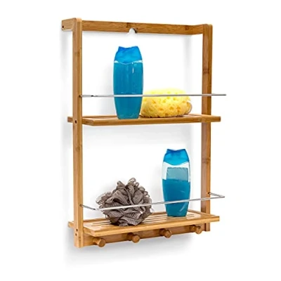 Afbeelding van Relaxdays doucherek bamboe 2 planken hangend badkamerrek opbergrek keukenrek hout