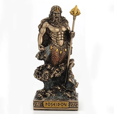 Afbeelding van Veronese Design Poseidon God van de zee miniatuurbeeldje, zwart (WU77443AP)
