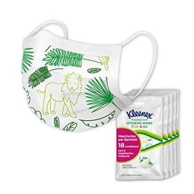 Afbeelding van Kleenex Proactive Care Mond en neusbescherming voor kinderen, elastisch elastiek, 3 laags, diermotief, 18 x 5 maskers