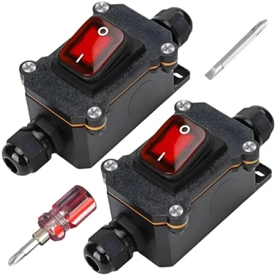 Afbeelding van 2 stuks 12 V 20 A waterdichte inline schakelaar, waterdicht IP67 met schroevendraaier, DPST 4 polige kabelschakelaar, waterdicht, machineschakelaar